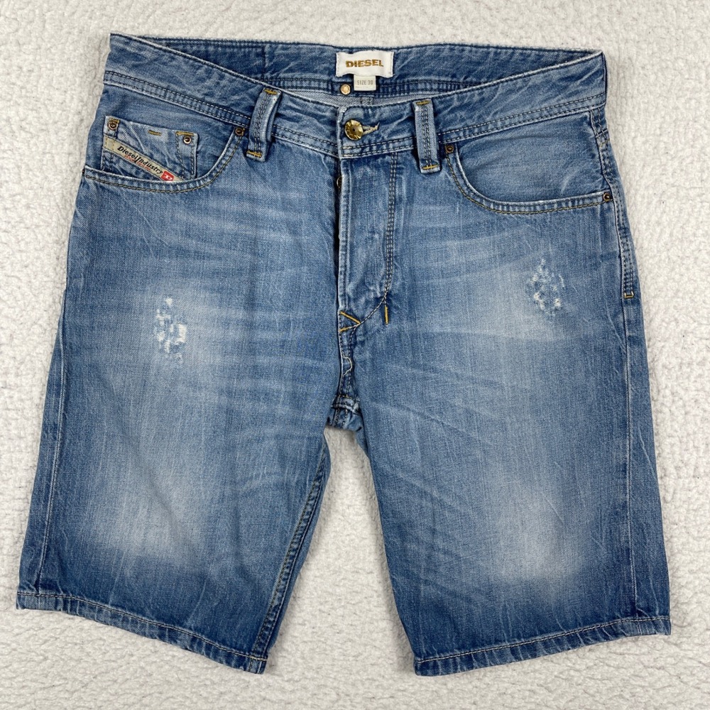 Diesel Denim Shorts Mens 30 Blue Distressed Button Fly Casual Summer Wear